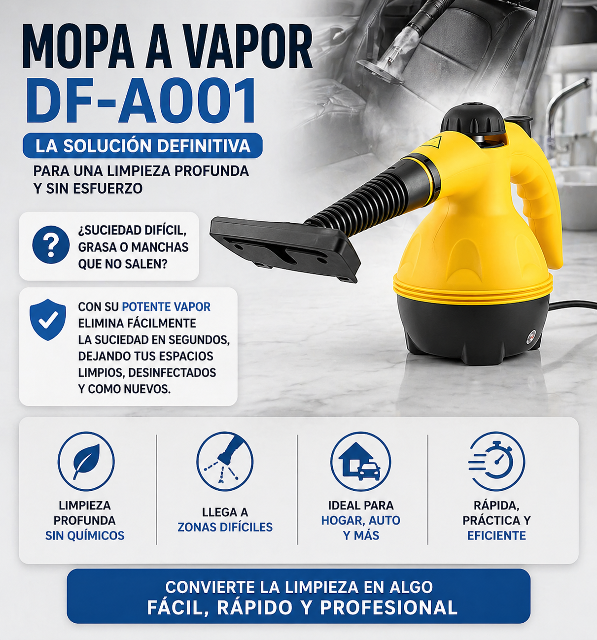 H - Mopa A Vapor Limpiadora - Amarilla